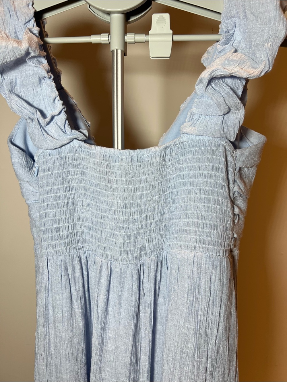 Hunter & Brown Light Blue Linen Maxi Dress with Ruffle Straps Women’s Medium - Picture 4 of 10